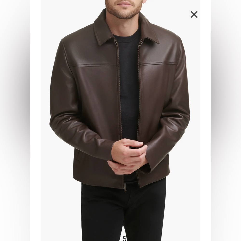 Cole Haan Men’s Smooth Lamb Leather Collared Jacket